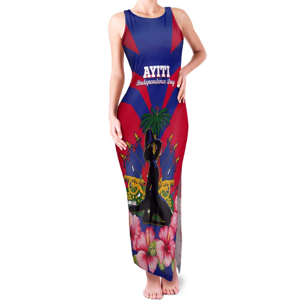 Personalised Haiti Independence Day Tank Maxi Dress Neg Marron Flag Map - Wonder Print Shop