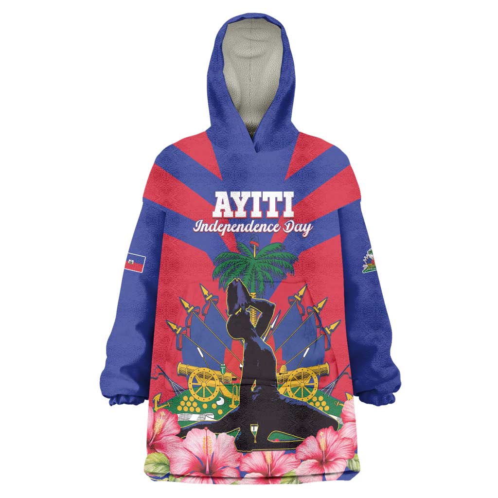 Personalised Haiti Independence Day Wearable Blanket Hoodie Neg Marron Flag Map - Wonder Print Shop