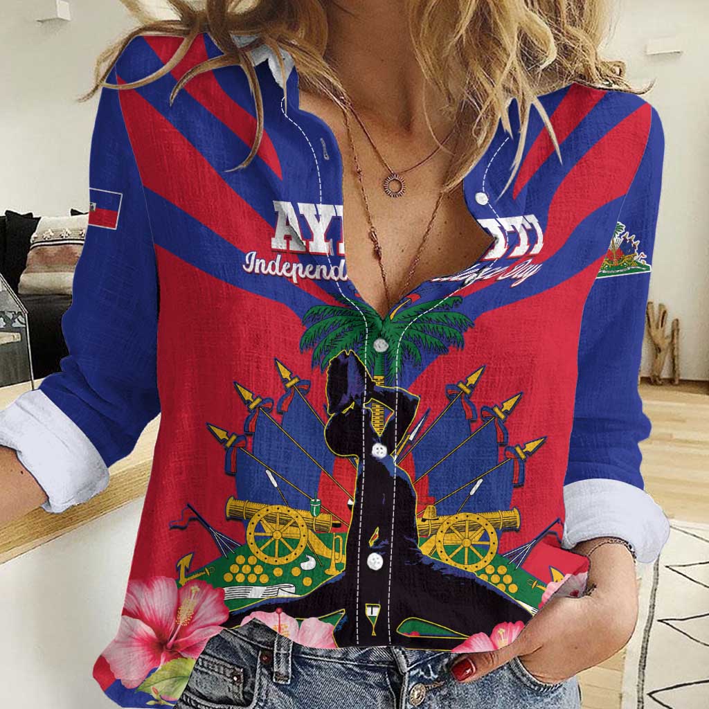 Personalised Haiti Independence Day Women Casual Shirt Neg Marron Flag Map - Wonder Print Shop