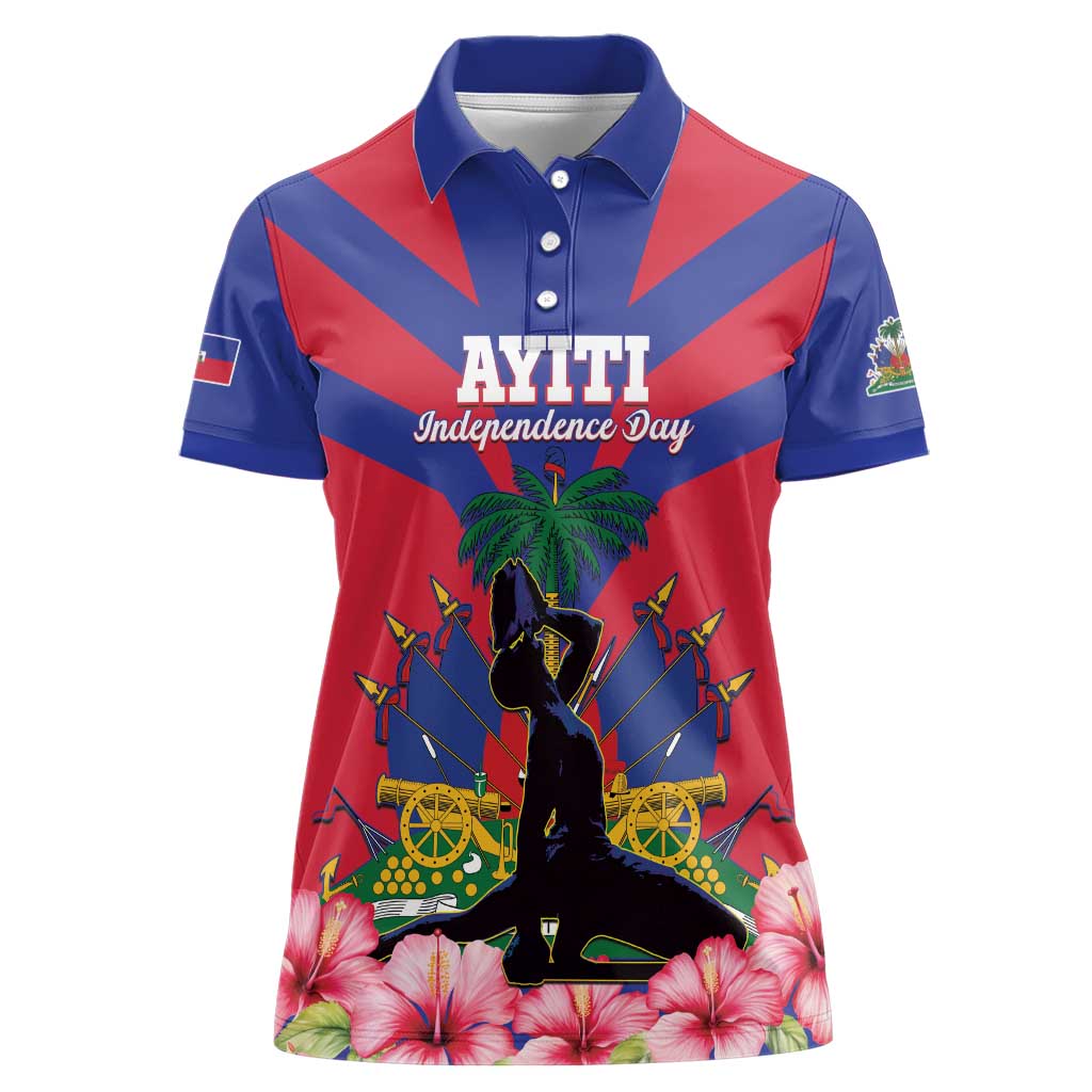 Personalised Haiti Independence Day Women Polo Shirt Neg Marron Flag Map - Wonder Print Shop