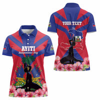 Personalised Haiti Independence Day Women Polo Shirt Neg Marron Flag Map - Wonder Print Shop