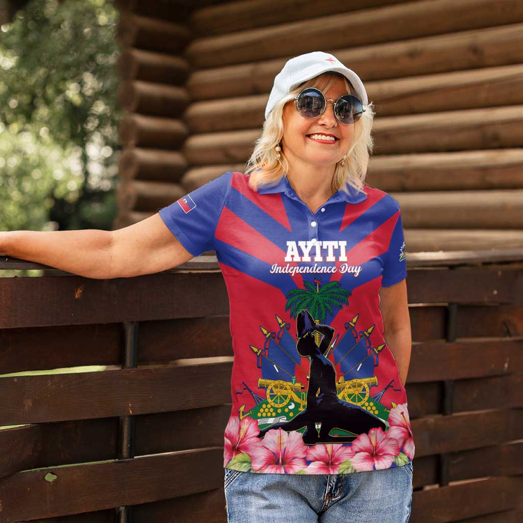 Personalised Haiti Independence Day Women Polo Shirt Neg Marron Flag Map - Wonder Print Shop