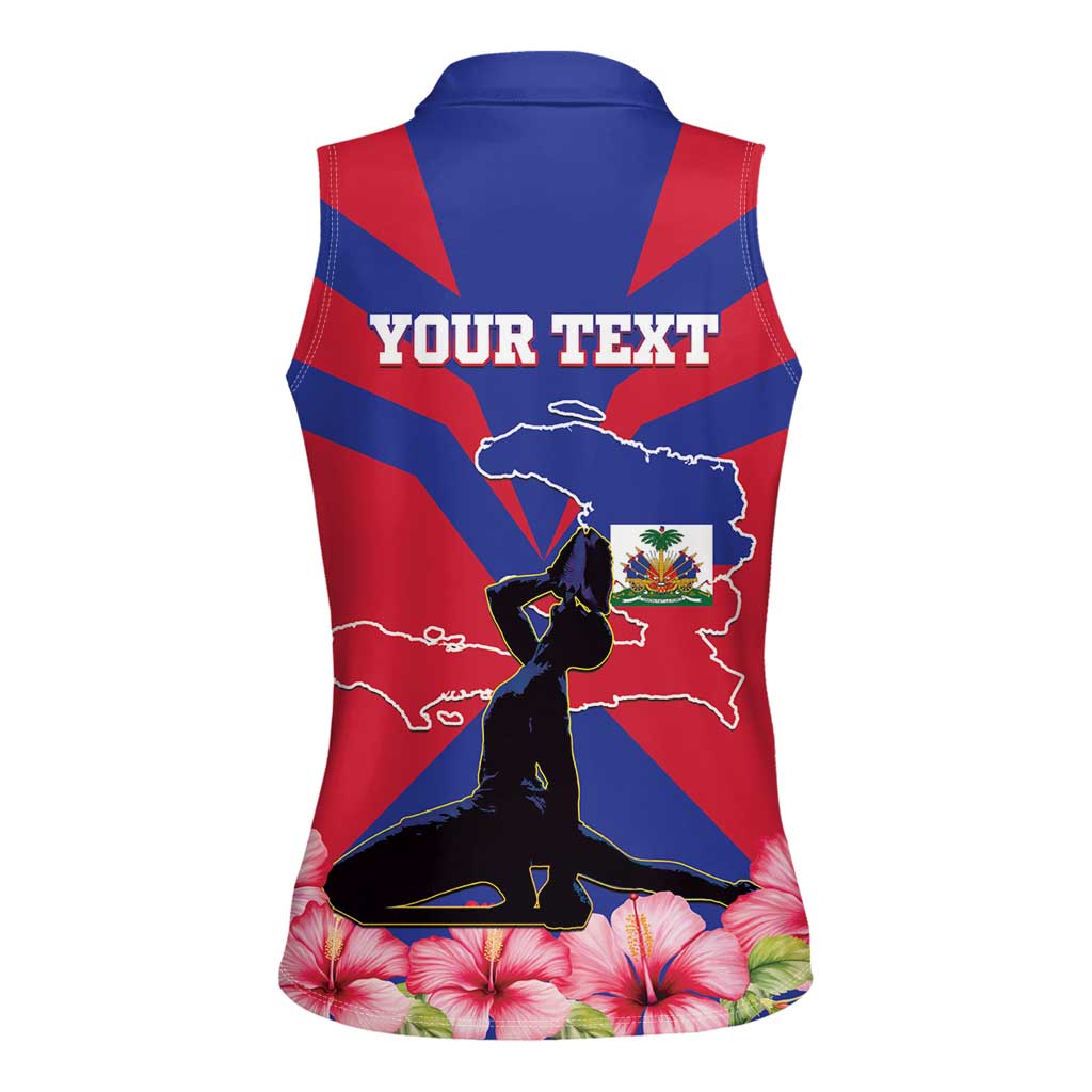 Personalised Haiti Independence Day Women Sleeveless Polo Shirt Neg Marron Flag Map - Wonder Print Shop