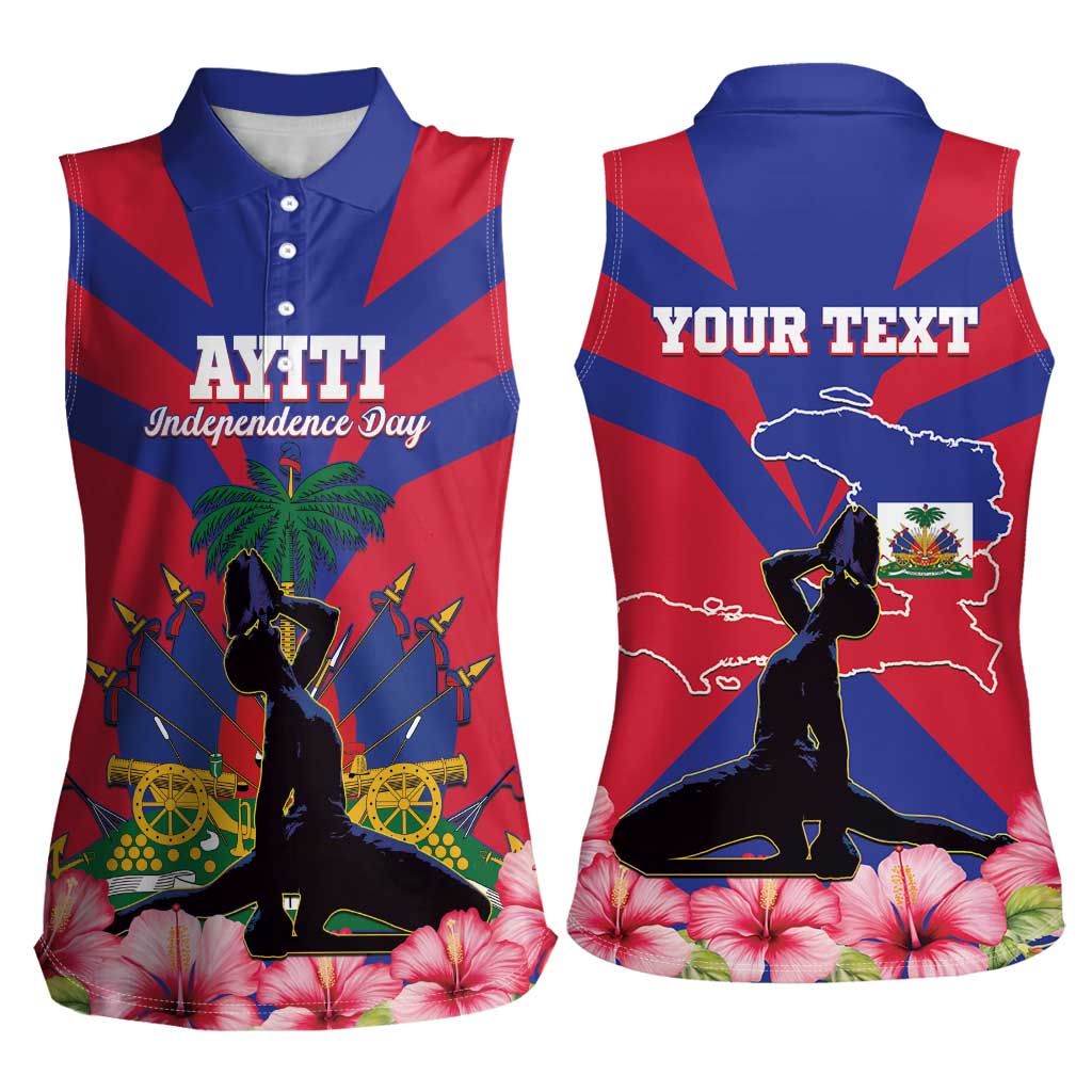 Personalised Haiti Independence Day Women Sleeveless Polo Shirt Neg Marron Flag Map - Wonder Print Shop