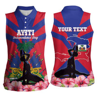 Personalised Haiti Independence Day Women Sleeveless Polo Shirt Neg Marron Flag Map - Wonder Print Shop