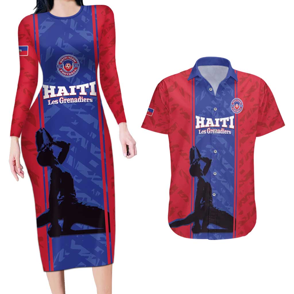 Custom Haiti Football Couples Matching Long Sleeve Bodycon Dress and Hawaiian Shirt Go Les Grenadiers - Wonder Print Shop