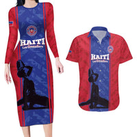 Custom Haiti Football Couples Matching Long Sleeve Bodycon Dress and Hawaiian Shirt Go Les Grenadiers - Wonder Print Shop