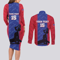 Custom Haiti Football Couples Matching Long Sleeve Bodycon Dress and Long Sleeve Button Shirt Go Les Grenadiers - Wonder Print Shop