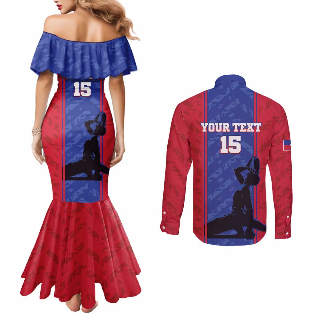 Custom Haiti Football Couples Matching Mermaid Dress and Long Sleeve Button Shirt Go Les Grenadiers