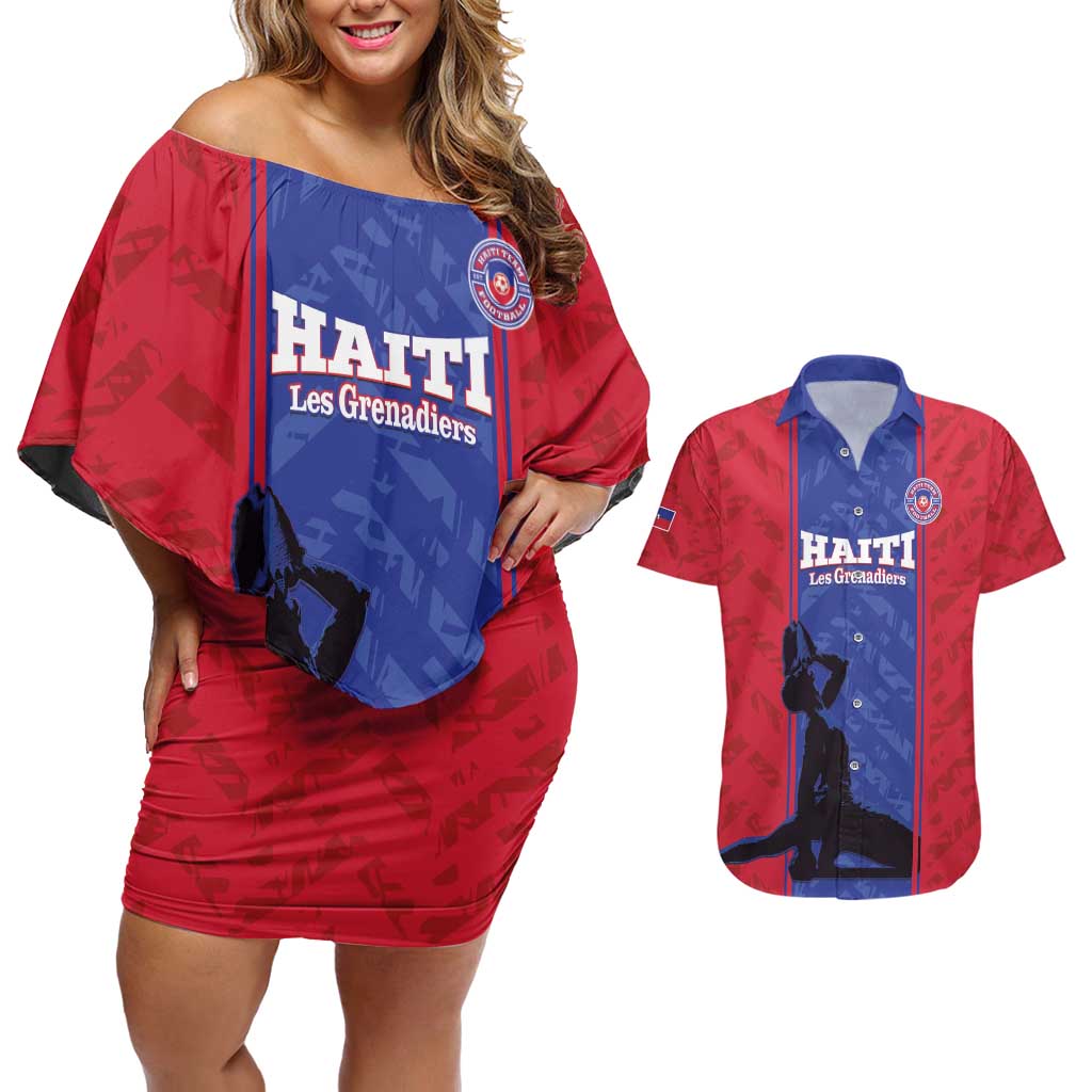Custom Haiti Football Couples Matching Off Shoulder Short Dress and Hawaiian Shirt Go Les Grenadiers - Wonder Print Shop
