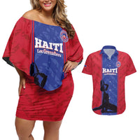 Custom Haiti Football Couples Matching Off Shoulder Short Dress and Hawaiian Shirt Go Les Grenadiers - Wonder Print Shop