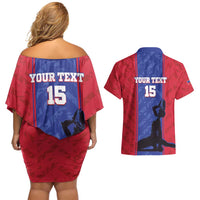 Custom Haiti Football Couples Matching Off Shoulder Short Dress and Hawaiian Shirt Go Les Grenadiers - Wonder Print Shop