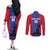 Custom Haiti Football Couples Matching Off The Shoulder Long Sleeve Dress and Long Sleeve Button Shirt Go Les Grenadiers