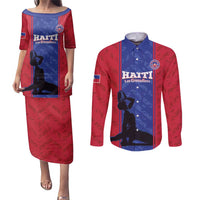 Custom Haiti Football Couples Matching Puletasi and Long Sleeve Button Shirt Go Les Grenadiers - Wonder Print Shop