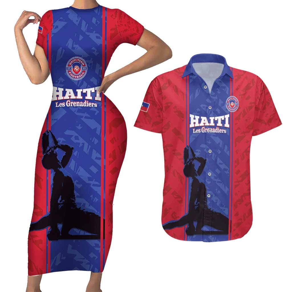 Custom Haiti Football Couples Matching Short Sleeve Bodycon Dress and Hawaiian Shirt Go Les Grenadiers - Wonder Print Shop