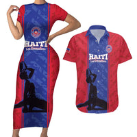 Custom Haiti Football Couples Matching Short Sleeve Bodycon Dress and Hawaiian Shirt Go Les Grenadiers - Wonder Print Shop