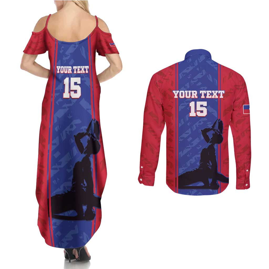 Custom Haiti Football Couples Matching Summer Maxi Dress and Long Sleeve Button Shirt Go Les Grenadiers - Wonder Print Shop