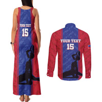 Custom Haiti Football Couples Matching Tank Maxi Dress and Long Sleeve Button Shirt Go Les Grenadiers - Wonder Print Shop