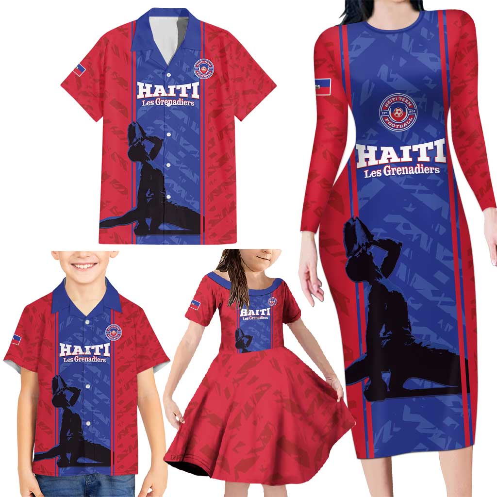 Custom Haiti Football Family Matching Long Sleeve Bodycon Dress and Hawaiian Shirt Go Les Grenadiers - Wonder Print Shop