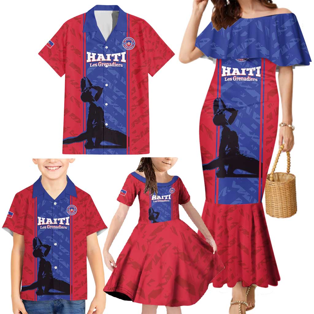 Custom Haiti Football Family Matching Mermaid Dress and Hawaiian Shirt Go Les Grenadiers - Wonder Print Shop