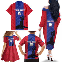 Custom Haiti Football Family Matching Off The Shoulder Long Sleeve Dress and Hawaiian Shirt Go Les Grenadiers - Wonder Print Shop