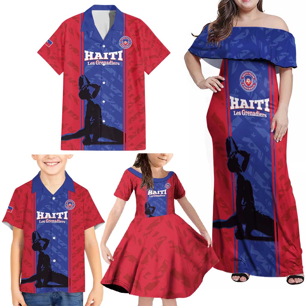 Custom Haiti Football Family Matching Off Shoulder Maxi Dress and Hawaiian Shirt Go Les Grenadiers - Wonder Print Shop