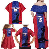 Custom Haiti Football Family Matching Off Shoulder Maxi Dress and Hawaiian Shirt Go Les Grenadiers - Wonder Print Shop