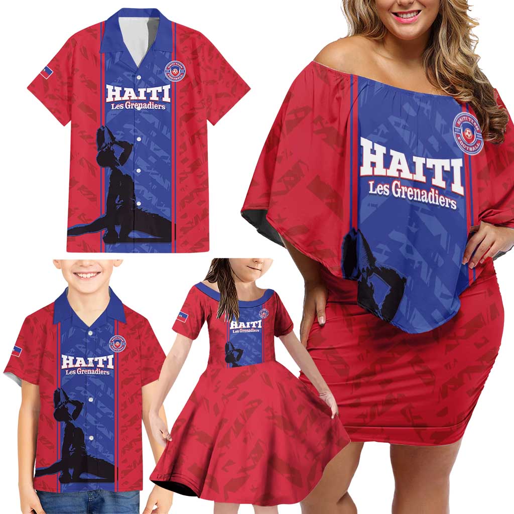 Custom Haiti Football Family Matching Off Shoulder Short Dress and Hawaiian Shirt Go Les Grenadiers - Wonder Print Shop