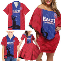 Custom Haiti Football Family Matching Off Shoulder Short Dress and Hawaiian Shirt Go Les Grenadiers - Wonder Print Shop