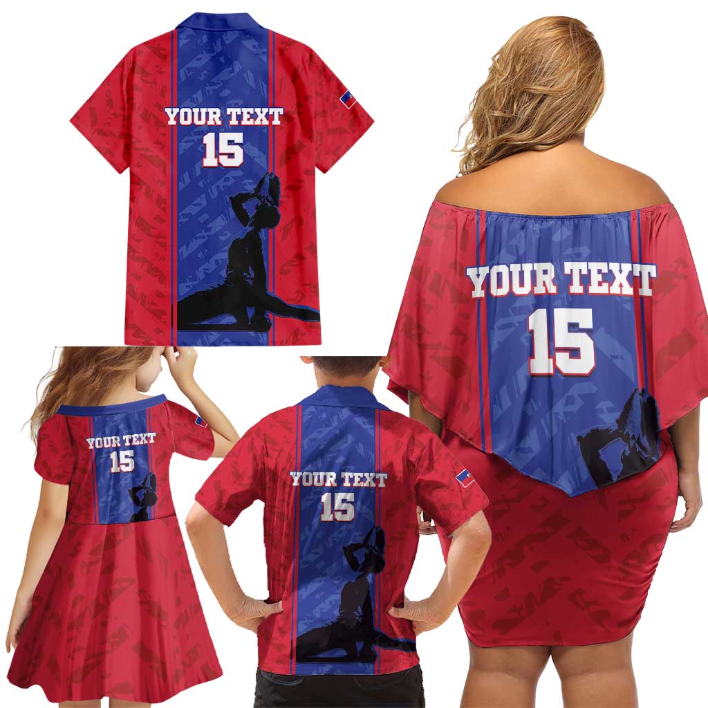 Custom Haiti Football Family Matching Off Shoulder Short Dress and Hawaiian Shirt Go Les Grenadiers - Wonder Print Shop