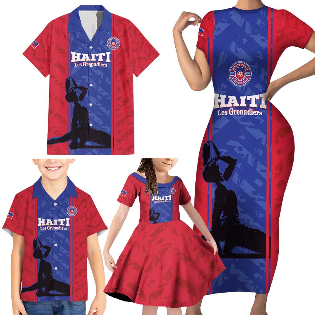 Custom Haiti Football Family Matching Short Sleeve Bodycon Dress and Hawaiian Shirt Go Les Grenadiers - Wonder Print Shop
