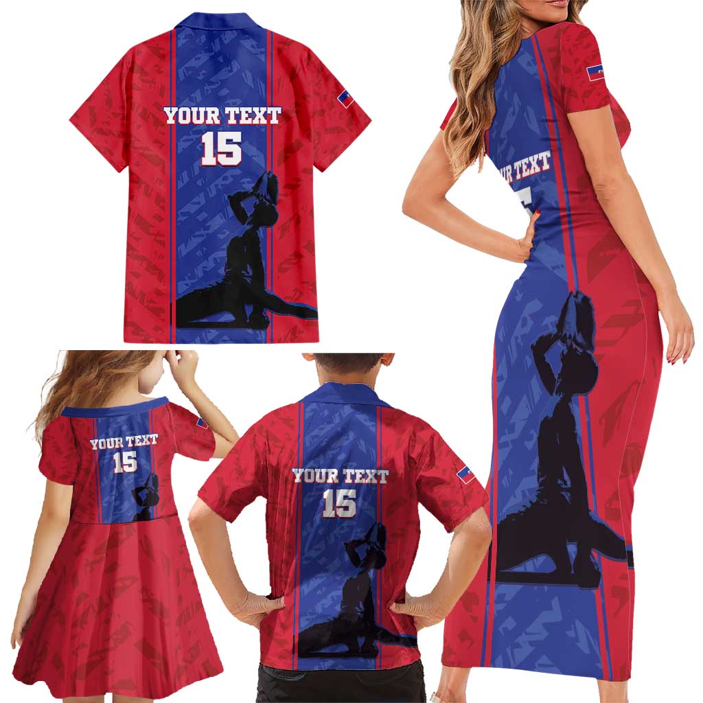 Custom Haiti Football Family Matching Short Sleeve Bodycon Dress and Hawaiian Shirt Go Les Grenadiers - Wonder Print Shop