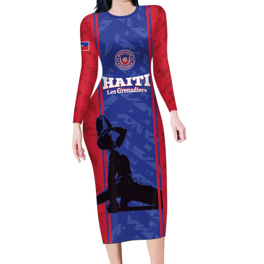 Custom Haiti Football Long Sleeve Bodycon Dress Go Les Grenadiers - Wonder Print Shop