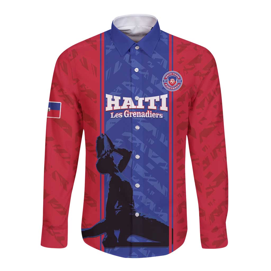 Custom Haiti Football Long Sleeve Button Shirt Go Les Grenadiers - Wonder Print Shop