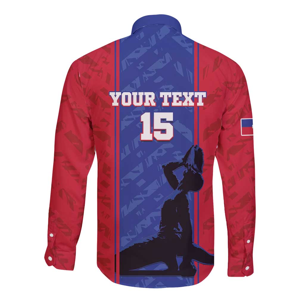 Custom Haiti Football Long Sleeve Button Shirt Go Les Grenadiers - Wonder Print Shop