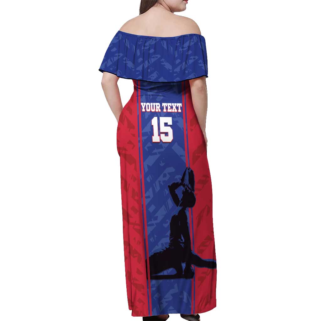 Custom Haiti Football Off Shoulder Maxi Dress Go Les Grenadiers - Wonder Print Shop