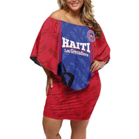 Custom Haiti Football Off Shoulder Short Dress Go Les Grenadiers - Wonder Print Shop