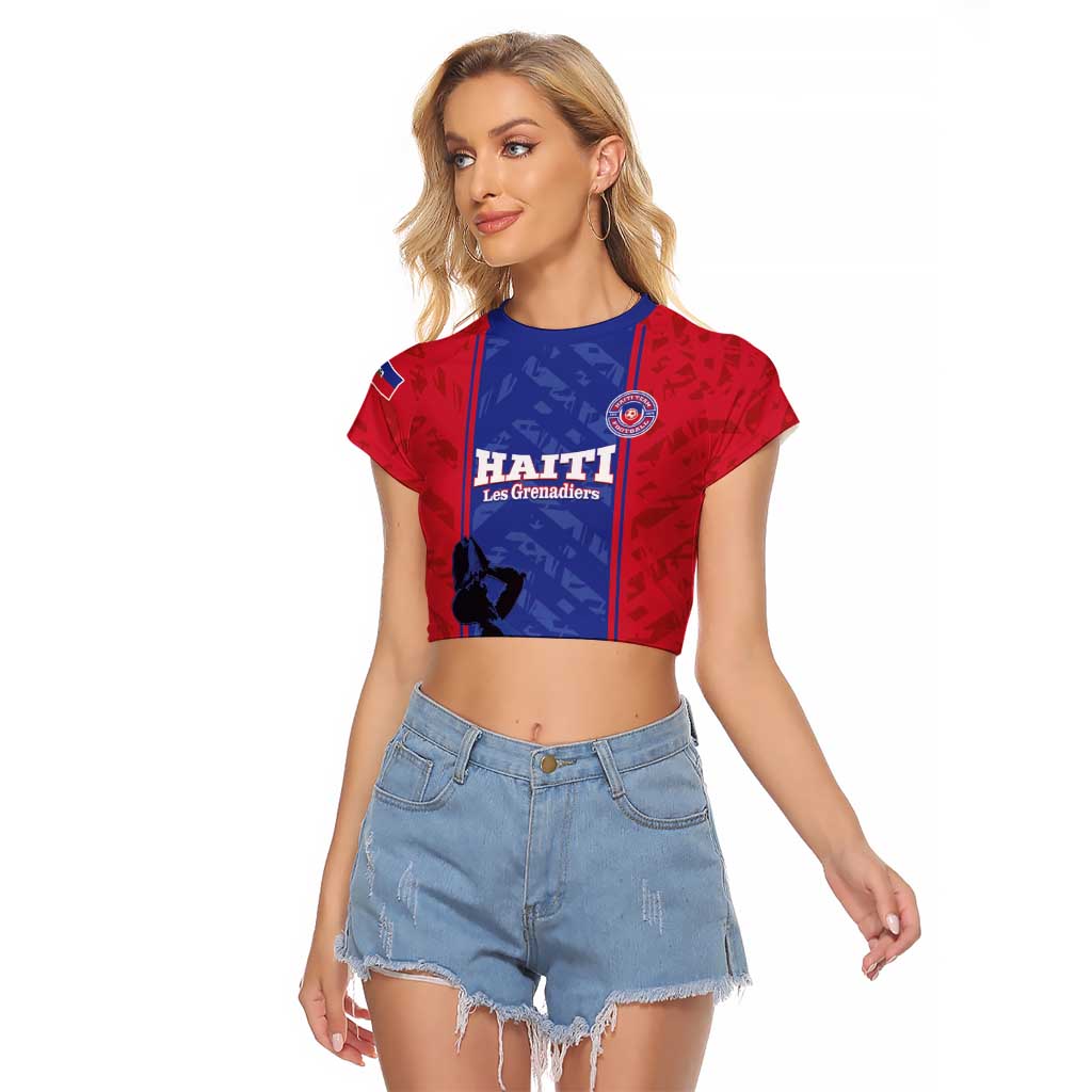 Custom Haiti Football Raglan Cropped T Shirt Go Les Grenadiers - Wonder Print Shop