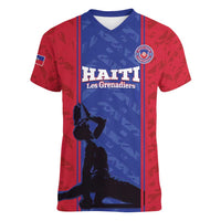 Custom Haiti Football Women V-Neck T-Shirt Go Les Grenadiers - Wonder Print Shop