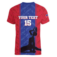 Custom Haiti Football Women V-Neck T-Shirt Go Les Grenadiers - Wonder Print Shop