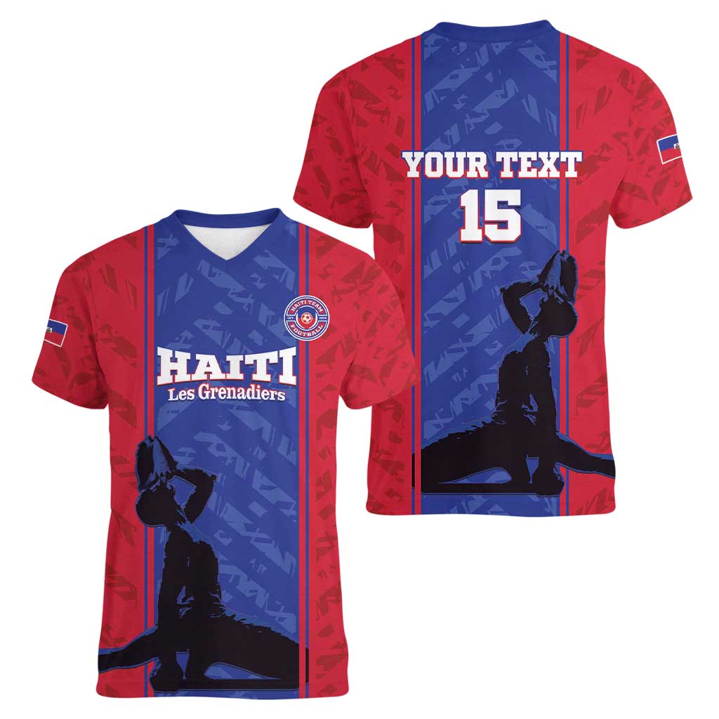 Custom Haiti Football Women V-Neck T-Shirt Go Les Grenadiers - Wonder Print Shop