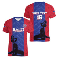 Custom Haiti Football Women V-Neck T-Shirt Go Les Grenadiers - Wonder Print Shop