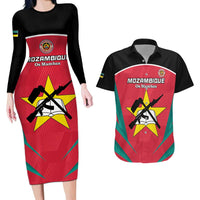 Custom Mozambique Football Couples Matching Long Sleeve Bodycon Dress and Hawaiian Shirt Go Os Mambas - Wonder Print Shop