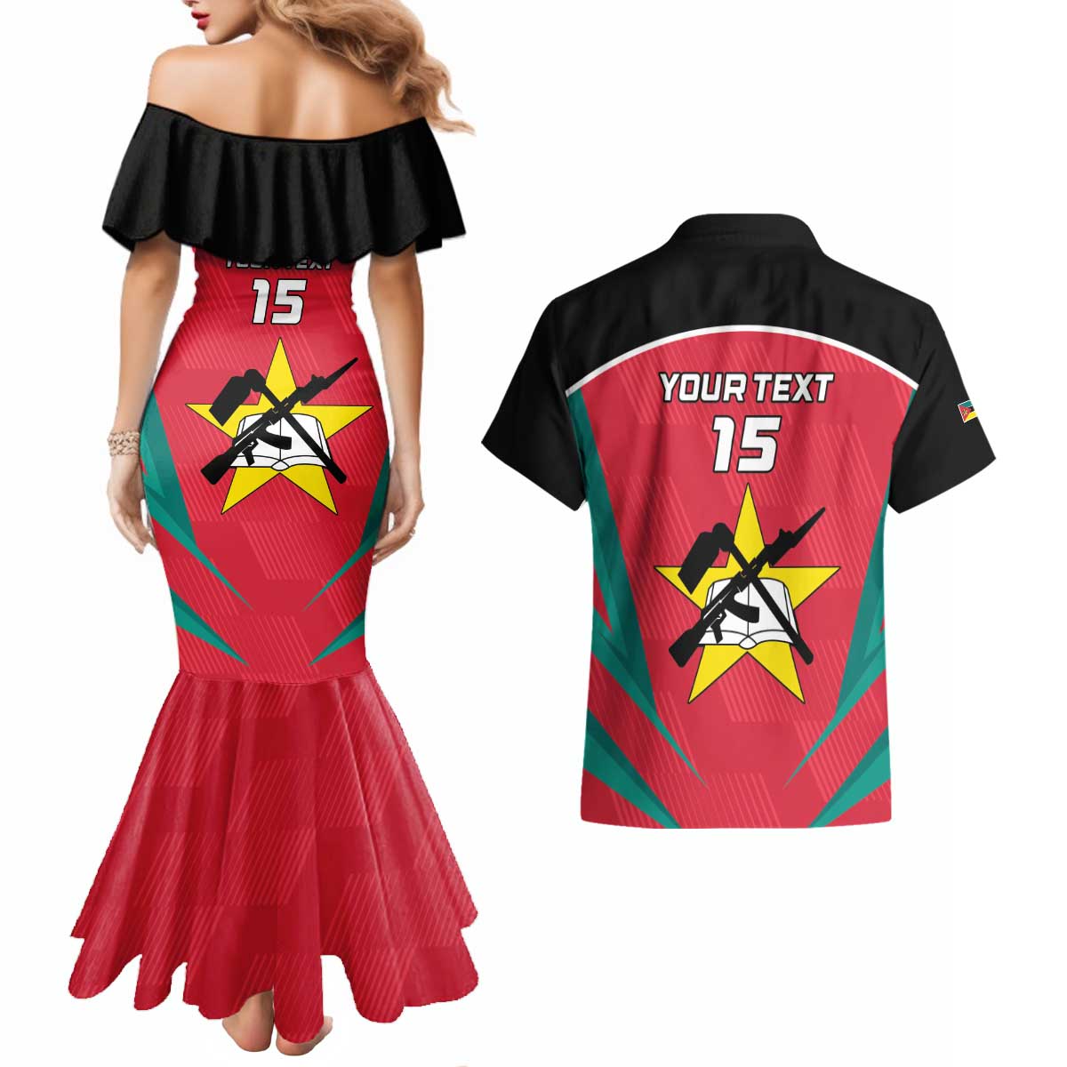 Custom Mozambique Football Couples Matching Mermaid Dress and Hawaiian Shirt Go Os Mambas - Wonder Print Shop