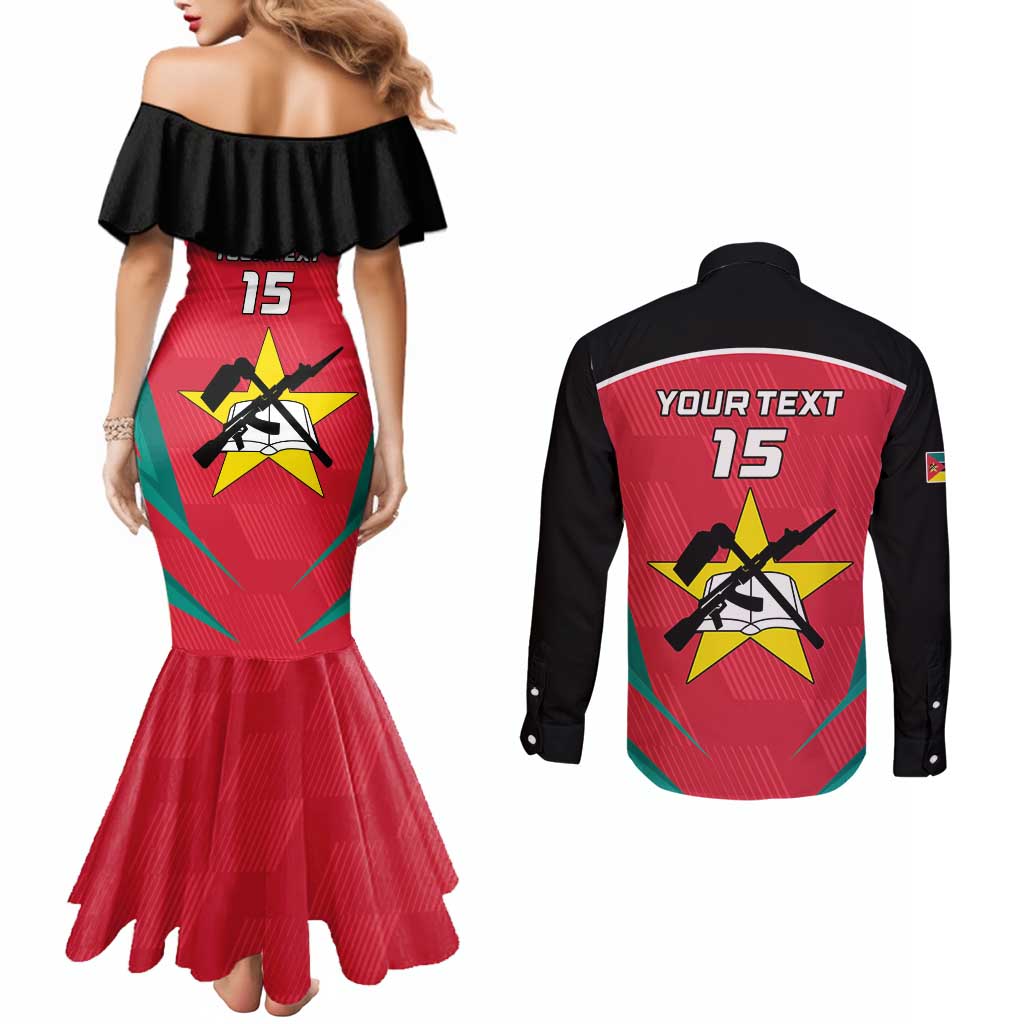 Custom Mozambique Football Couples Matching Mermaid Dress and Long Sleeve Button Shirt Go Os Mambas