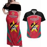 Custom Mozambique Football Couples Matching Off Shoulder Maxi Dress and Hawaiian Shirt Go Os Mambas - Wonder Print Shop