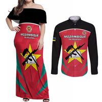 Custom Mozambique Football Couples Matching Off Shoulder Maxi Dress and Long Sleeve Button Shirt Go Os Mambas - Wonder Print Shop
