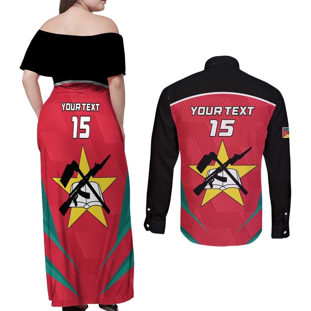 Custom Mozambique Football Couples Matching Off Shoulder Maxi Dress and Long Sleeve Button Shirt Go Os Mambas - Wonder Print Shop