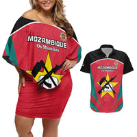 Custom Mozambique Football Couples Matching Off Shoulder Short Dress and Hawaiian Shirt Go Os Mambas - Wonder Print Shop