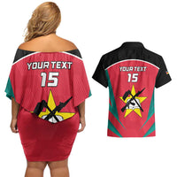 Custom Mozambique Football Couples Matching Off Shoulder Short Dress and Hawaiian Shirt Go Os Mambas - Wonder Print Shop